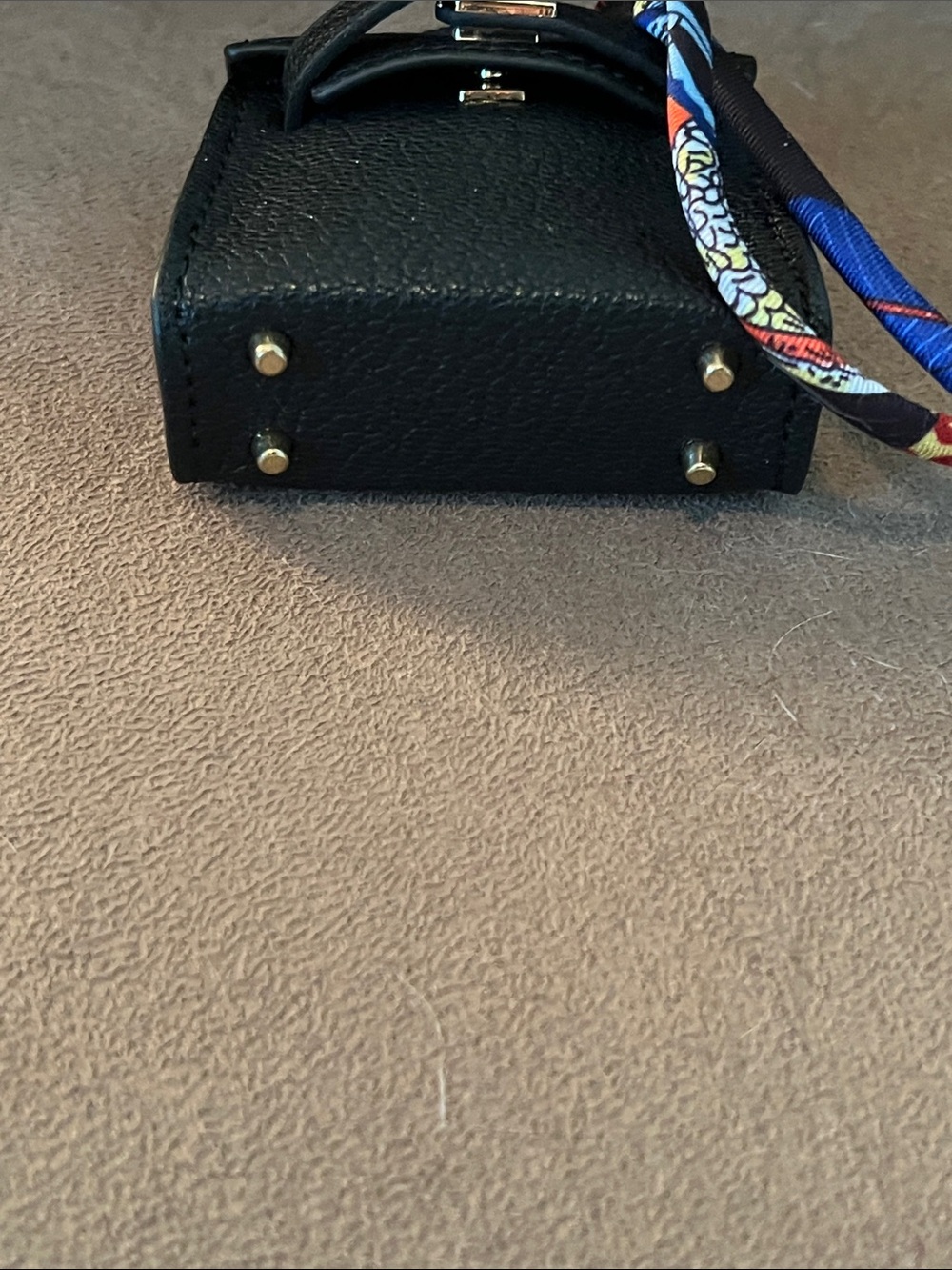 Black Mini Top-Handle Bag Charm with Colorful Scarf Wrap - Picture 4 of 4